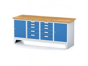 Dílenský stůl MECHANIC I, 2 skříňky a 2x 5 zásuvkový box na nářadí , 10 zásuvek, 2000x700x880 mm, modré dveře