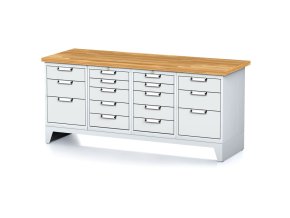 Dílenský stůl MECHANIC I, 2x 5 zásuvkový box a 2x 3 zásuvkový box na nářadí, 16 zásuvek, 2000x685x880 mm, šedé dveře