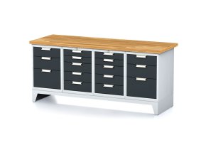Dílenský stůl MECHANIC I, 2x 5 zásuvkový box a 2x 3 zásuvkový box na nářadí, 16 zásuvek, 2000x685x880 mm, antracitové dveře
