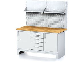 dilensky stul mechanic i perforovany panel police 2 skrinky a zasuvkovy box na naradi 5 zasuvek 1500x685x880 mm sede dvere 17942