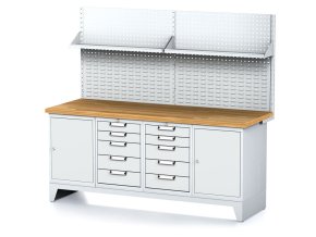 dilensky stul mechanic i perforovany panel 2 skrinky a 2 zasuvkove boxy na naradi 10 zasuvek 2000x685x880 mm sede dvere 18048