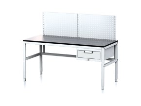 nastavitelny dilensky stul mechanic ii s perfopanelem 1 zasuvkovy box na naradi 1600x700x745 985 mm seda seda 18019