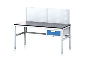 nastavitelny dilensky stul mechanic ii s perfopanelem 1 zasuvkovy box na naradi 1600x700x745 985 mm seda modra 18021