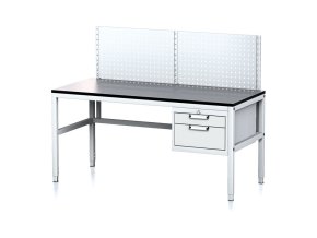 nastavitelny dilensky stul mechanic ii s perfopanelem 2 zasuvkovy box na naradi 1600x700x745 985 mm seda seda 18003