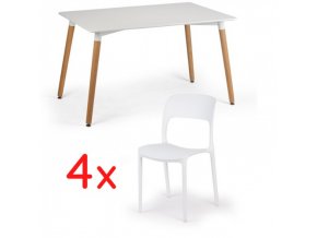Jídelní stůl 120x80 + 4x plastová židle REFRESCO bílá