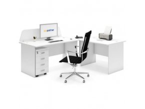 Kancelářský pracovní stůl s kontejnerem MIRELLI A+, typ E, bílá
