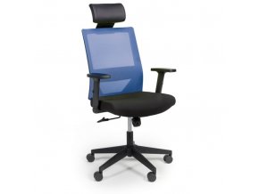 Kancelářská židle se síťovaným opěrákem WOLF, nastavitelné područky, plastový kříž, modrá