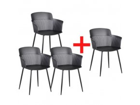 Plastová bistro židle MOLLY 3+1 ZDARMA, černá