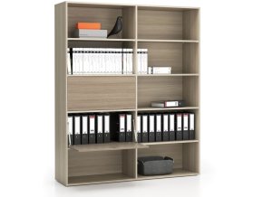 Široký kancelářský policový regál LAYERS, 2 boxy, 1582 x 400 x 1905, dub přírodní / dub mořený