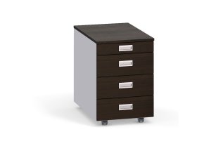 Kancelářský mobilní kontejner PRIMO s tužkovníkem, bez zámku, 4 zásuvky, šedá / wenge