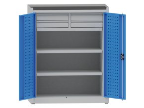 dilenska kovova skrin na naradi kovona 2 police 4 zasuvky svarovana nosnost 50 kg 950 x 500 x 1170 mm 23828