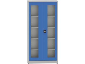 svarovana policova skrin s prosklenymi dvermi 1950 x 950 x 400 mm seda modra 23443