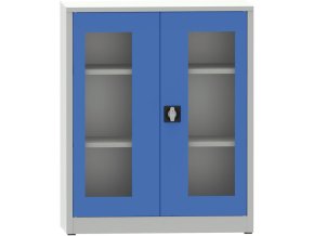 svarovana policova skrin s prosklenymi dvermi 1150 x 950 x 600 mm seda modra 23403