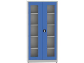 svarovana policova skrin s prosklenymi dvermi 1950 x 950 x 600 mm seda modra 23404