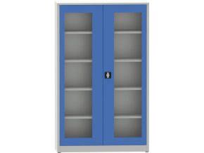 svarovana policova skrin s dvermi s plexisklem 1950 x 1200 x 400 mm seda modra 23410