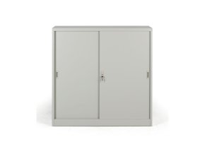 kovova skrin s posuvnymi dvermi demontovana 2 police 1200 x 1200 x 450 mm svetle seda 26961