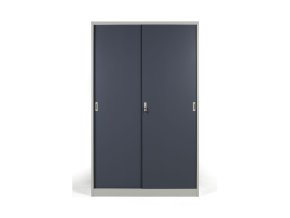 kovova skrin s posuvnymi dvermi demontovana 4 police 1200 x 1990 x 450 mm tmave seda 26969