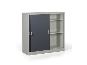 kovova skrin s posuvnymi dvermi demontovana 2 police 1200 x 1200 x 450 mm tmave seda 26958