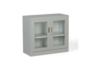 kovova policova skrin s prosklenymi dvermi demontovana 900 x 800 x 400 mm 26943