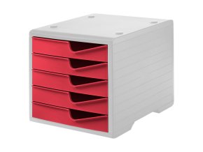 Třídící box, 5 zásuvek, šedá/červená