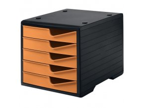 Třídící box, 5 zásuvek, černá/oranžová