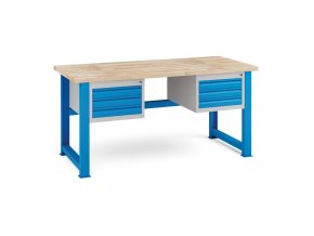Dílenský stůl KOVONA, 6 zásuvek na nářadí, buková spárovka, pevné nohy, 1700 mm