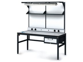 antistaticky dilensky esd stul perfopanel police osvetleni 1 zasuvkovy box na naradi 1600x800x745 985 mm 35191
