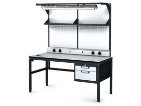 antistaticky dilensky esd stul perfopanel police osvetleni 2 zasuvkovy box na naradi 1600x800x745 985 mm 35222
