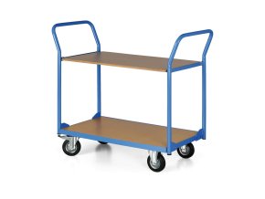 policovy vozik 2 police 450x700 mm kola 125 mm s cernou pryzi 34130