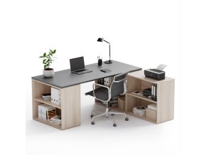 Kancelářský psací stůl s úložným prostorem BLOCK B01, dub přírodní/grafit