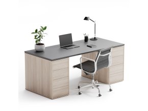 Kancelářský psací stůl s úložným prostorem BLOCK B03, dub přírodní/grafit