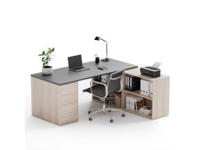 Kancelářský psací stůl s úložným prostorem BLOCK B04, dub přírodní/grafit