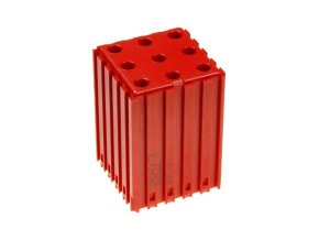 plastovy box na naradi s valcovou stopkou d6 modul 5x5 9 dutin cervena 35554
