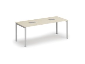Jednací stůl PRIMO SQUARE, 200x80 cm, bříza + 2x stolní zásuvka TYP I, stříbrná