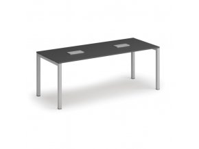 Stůl SQUARE 2000 x 800 x 750, grafit + 2x stolní zásuvka TYP II, stříbrná