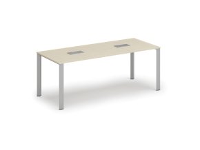 Jednací stůl PRIMO INFINITY, 200x90 cm, bříza + 2x stolní zásuvka TYP I, stříbrná