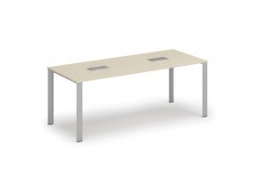 Stůl INFINITY 2000 x 900 x 750, bříza + 2x stolní zásuvka TYP V, stříbrná