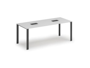 Jednací stůl PRIMO INFINITY, 200x90 cm, bílá + 2x stolní zásuvka TYP V, černá