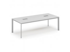 Stůl INVITATION 2400 x 1200 x 740, bílá + 2x stolní zásuvka TYP I, stříbrná