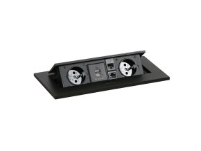 Zásuvkový box TYP II - výklopný, 2x zásuvka, USB-A + USB-C, 2x RJ45 port, černá