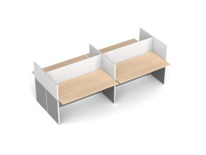 Kancelářský stůl PRIMO s paravany, 4 místa, magnetická tabule, šedá/bříza