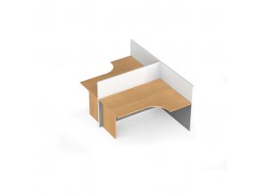 Rohový kancelářský pracovní stůl PRIMO s paravany, tvar T, magnetická tabule, 2 místa, bříza