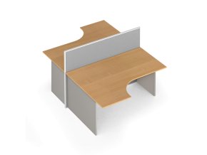 Rohový kancelářský stůl PRIMO s paravanem, nástěnka, 2 místa, šedá/buk