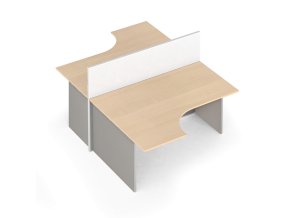 Rohový kancelářský stůl PRIMO s paravanem, magnetická tabule, 2 místa, šedá/bříza