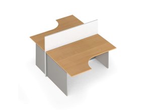 Rohový kancelářský stůl PRIMO s paravanem, magnetická tabule, 2 místa, šedá/buk