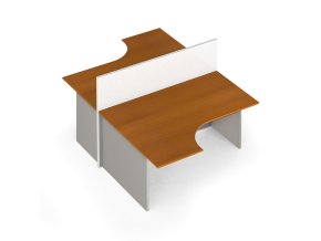 Rohový kancelářský stůl PRIMO s paravanem, magnetická tabule, 2 místa, třešeň