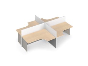 Rohový kancelářský stůl PRIMO s paravanem, otevřený, magnetická tabule, 4 místa, šedá/bříza