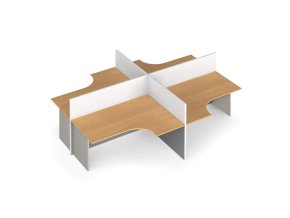 Rohový kancelářský stůl PRIMO s paravanem, otevřený, magnetická tabule, 4 místa, šedá/buk