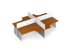 Rohový kancelářský stůl PRIMO s paravanem, otevřená, magnetická tabule, 4 místa, šedá/třešeň