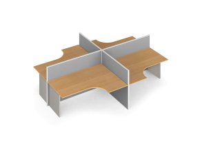 Rohový kancelářský stůl PRIMO s paravanem, otevřený, nástěnka, 4 místa, šedá/buk